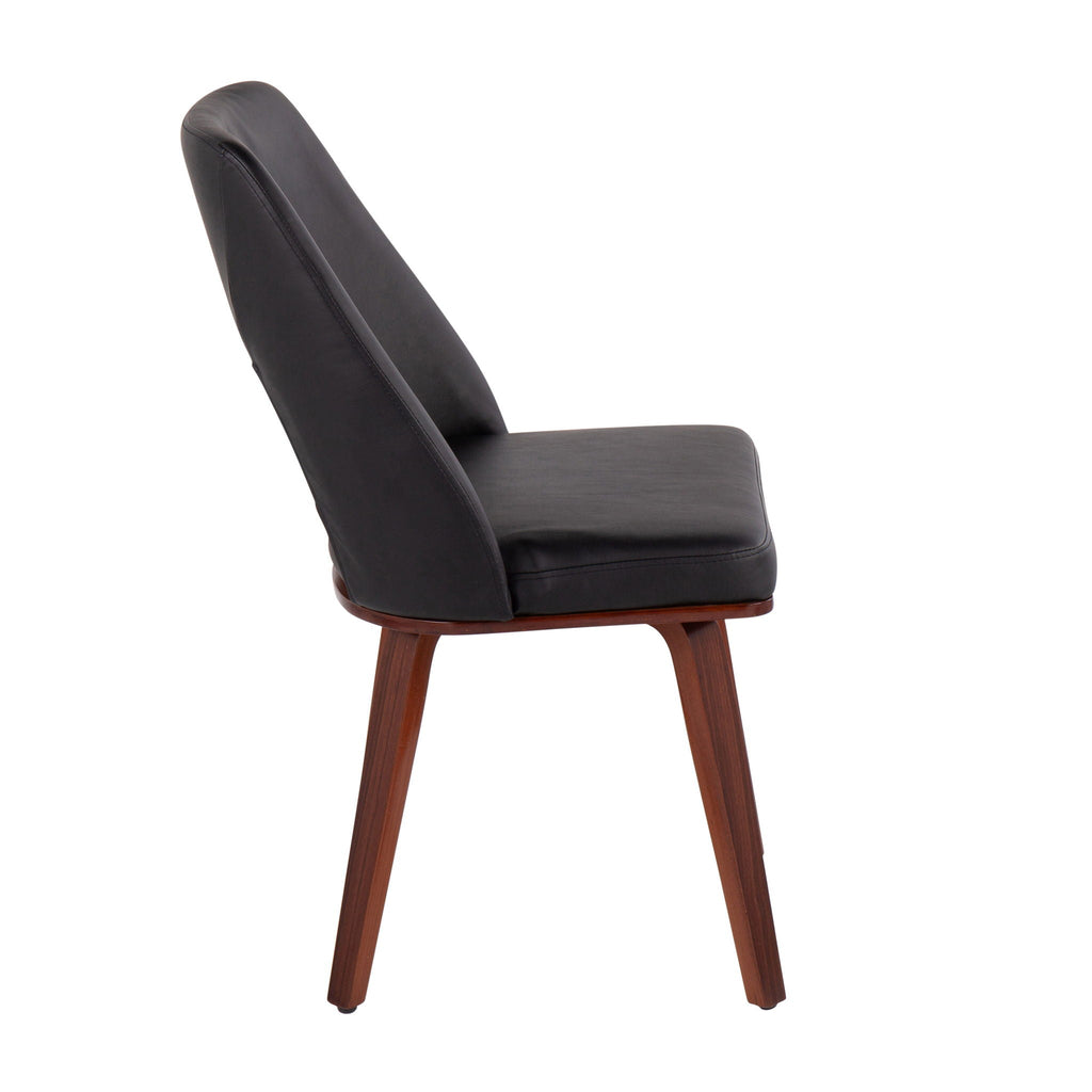 Mid-Century Modern Upholstered Chair Set with Walnut Finish - Black