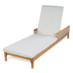 Solid Acacia Wood Sun Lounger Set with Grey Cushions - Outdoor