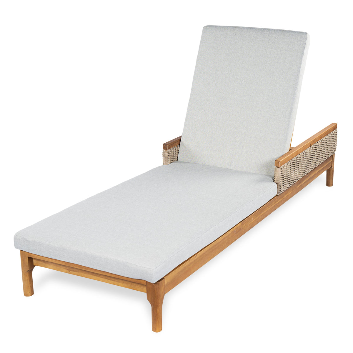 Solid Acacia Wood Sun Lounger Set with Grey Cushions - Outdoor