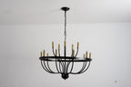 18-Light Industrial Iron Candle Chandelier with Adjustable Height - Gold & Black