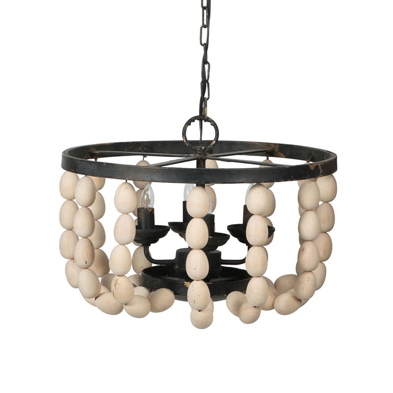 4 Light Wood Chandelier with Adjustable Chain