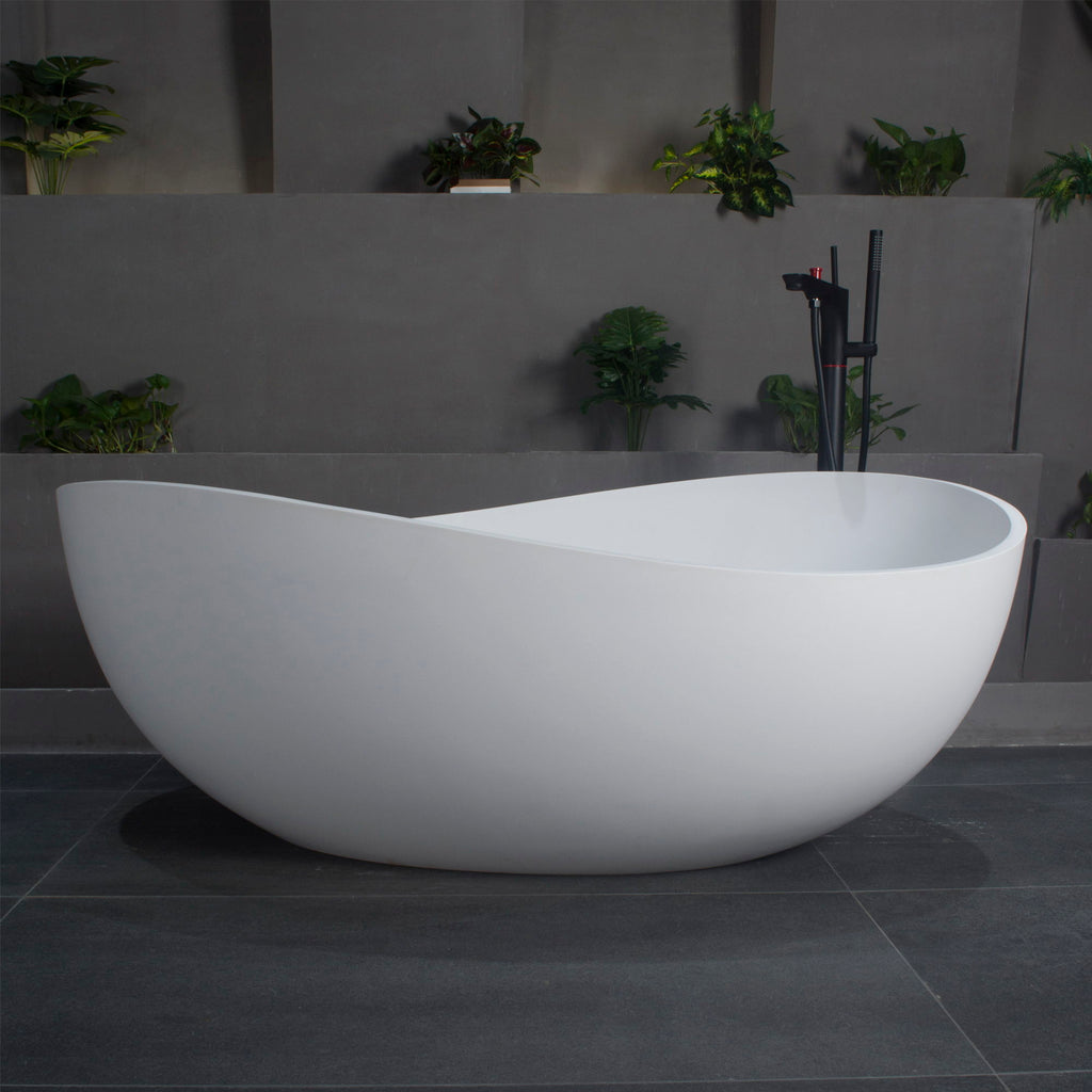 Freestanding Solid Surface Soaking Bathtub with Ergonomic Design – White or Black