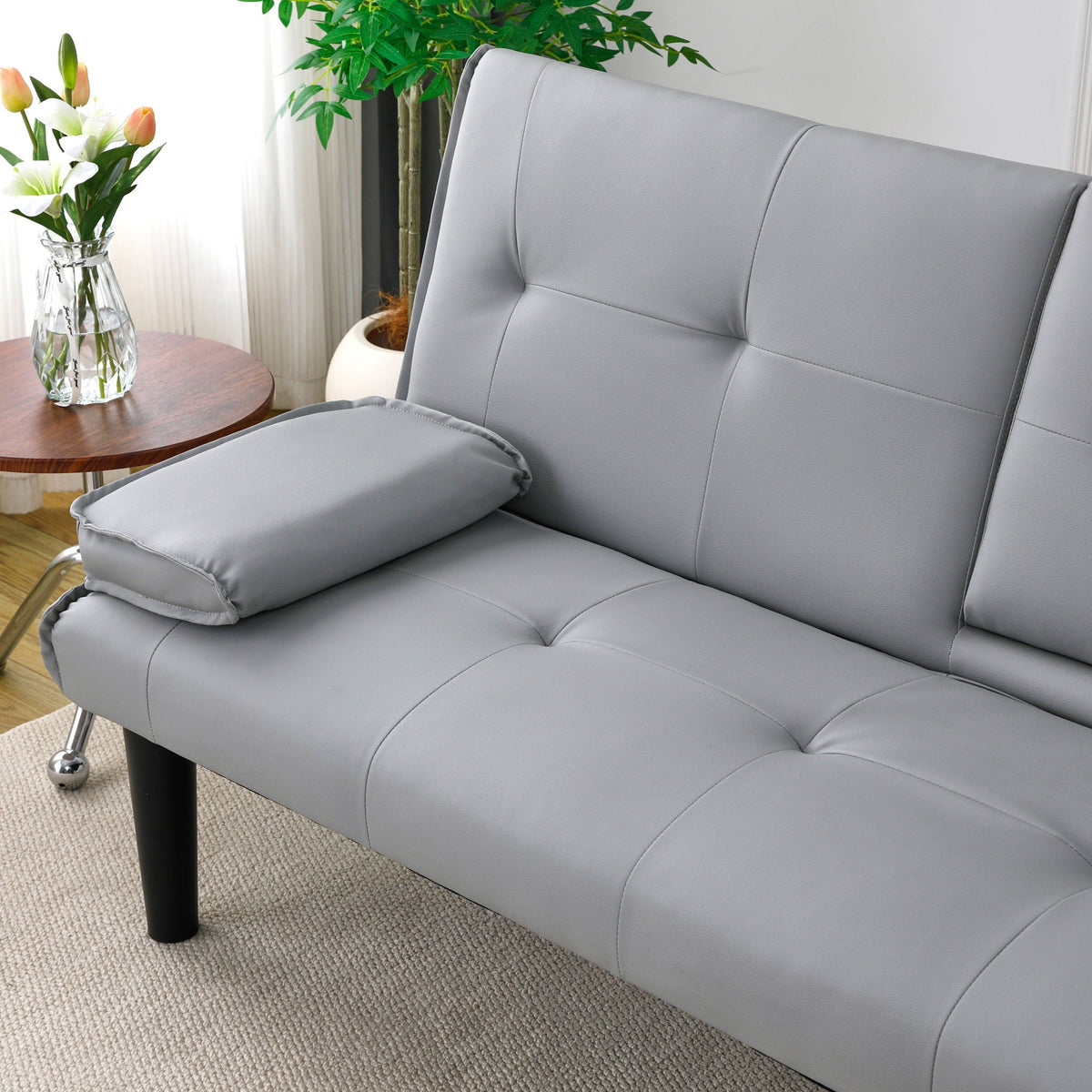 Foldable Sofa Bed with Cup Holder and Solid Wood Frame - Multiple Colors