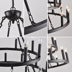 39.37 Inch 3-Tier Wagon Wheel Chandelier with 36 Lights - Matte Black