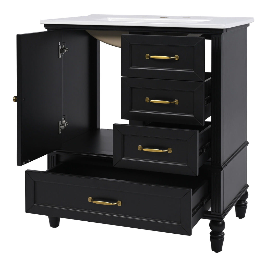 30" Bathroom Vanity with Sink and Soft-Close Drawers - White or Black