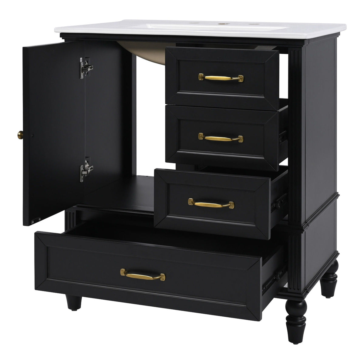 30" Bathroom Vanity with Sink and Soft-Close Drawers - White or Black