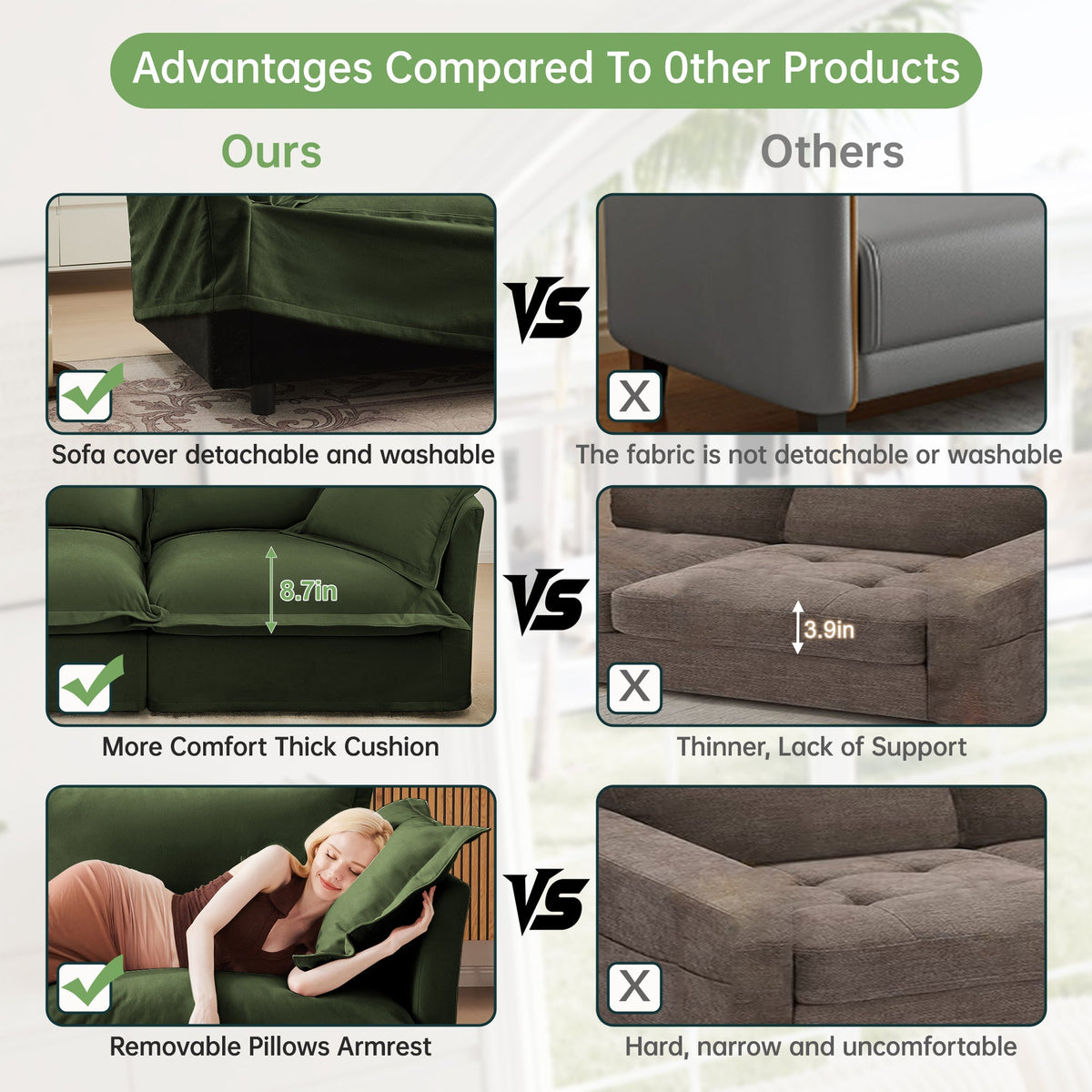 Modern Slipcovered 3-Seater Sofa with Chenille Fabric