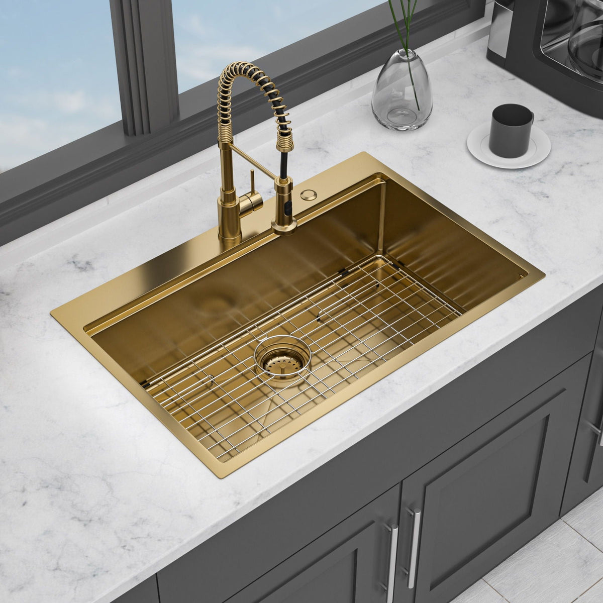Stainless Steel Drop In Kitchen Sink with Workstation - Gray or Gold