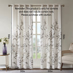 Burnout Printed Curtain Panel with Semi-Sheer Botanical Design - Grey