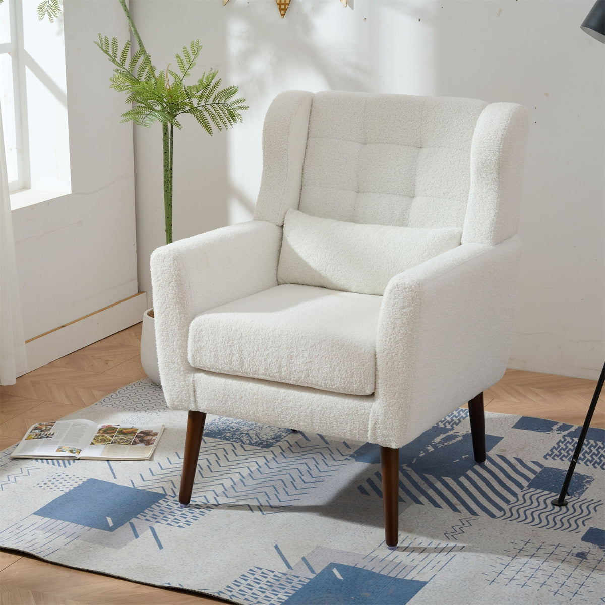 Modern Upholstered Arm Chair with Solid Wood Legs and Pillow - Multiple Colors