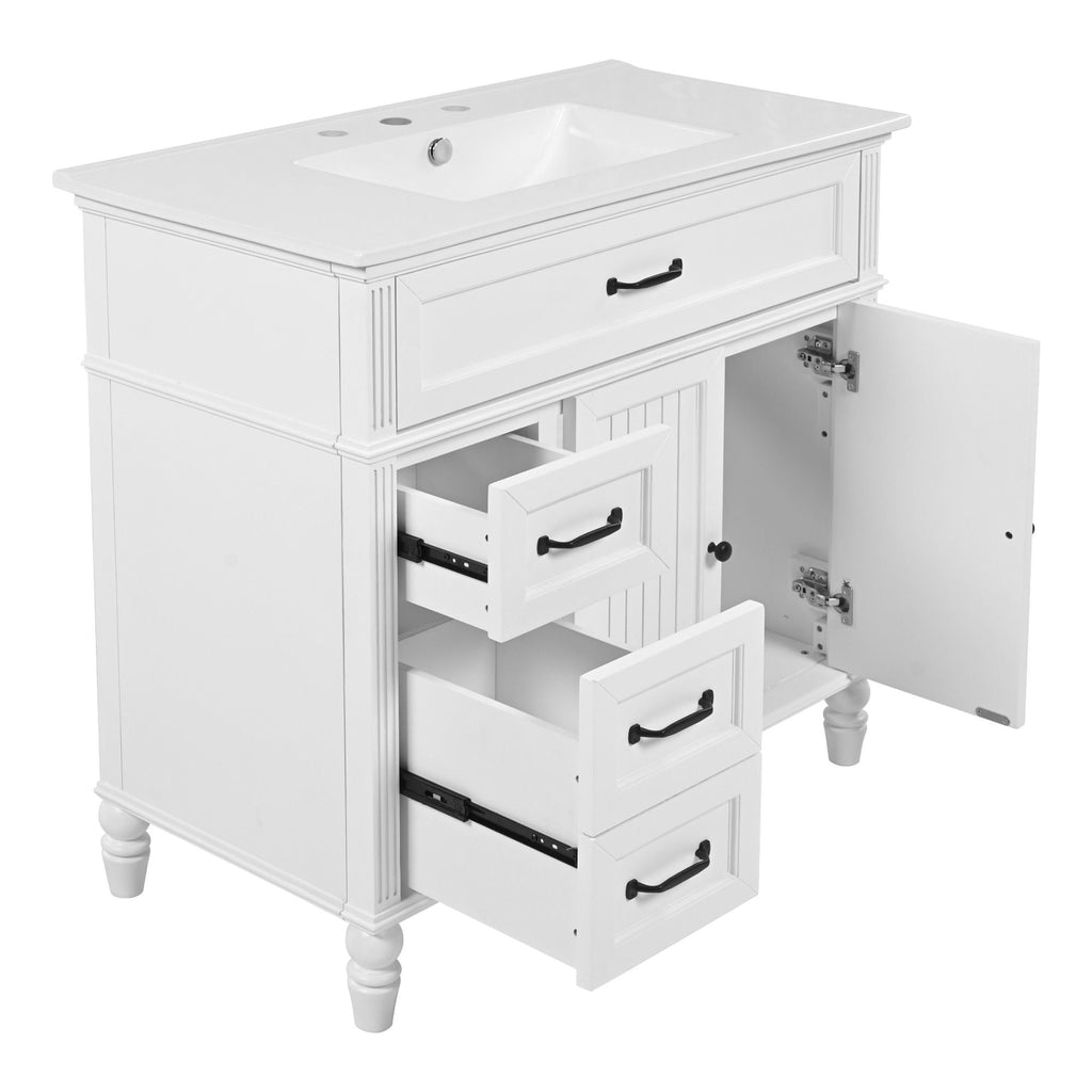 Bathroom Vanity With Sink and Drawers - Freestanding Solid Wood Cabinet