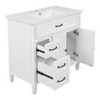 Bathroom Vanity With Sink and Drawers - Freestanding Solid Wood Cabinet