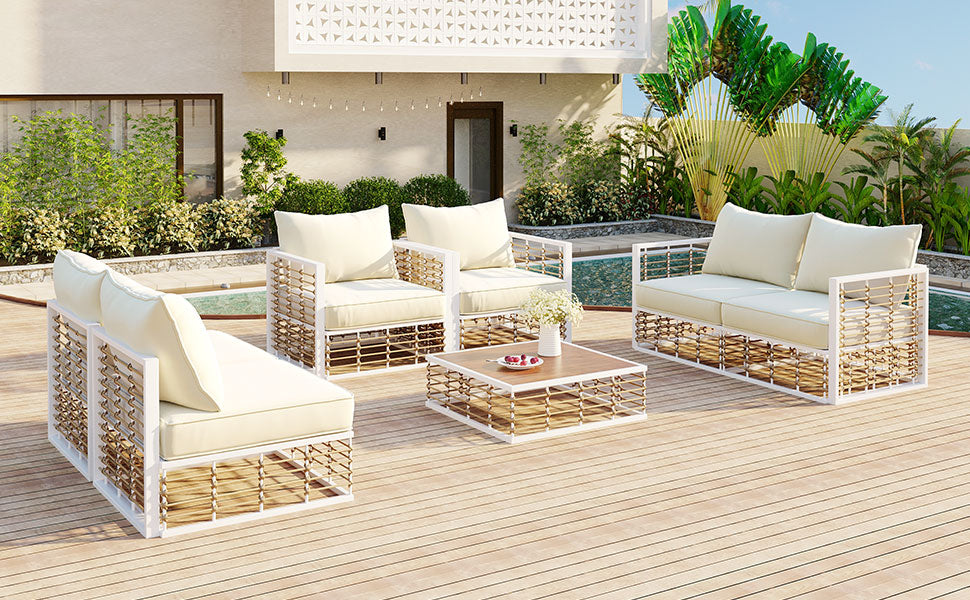 Modern Minimalist 7-Piece Metal Patio Sectional Sofa Set with Cushions - Black