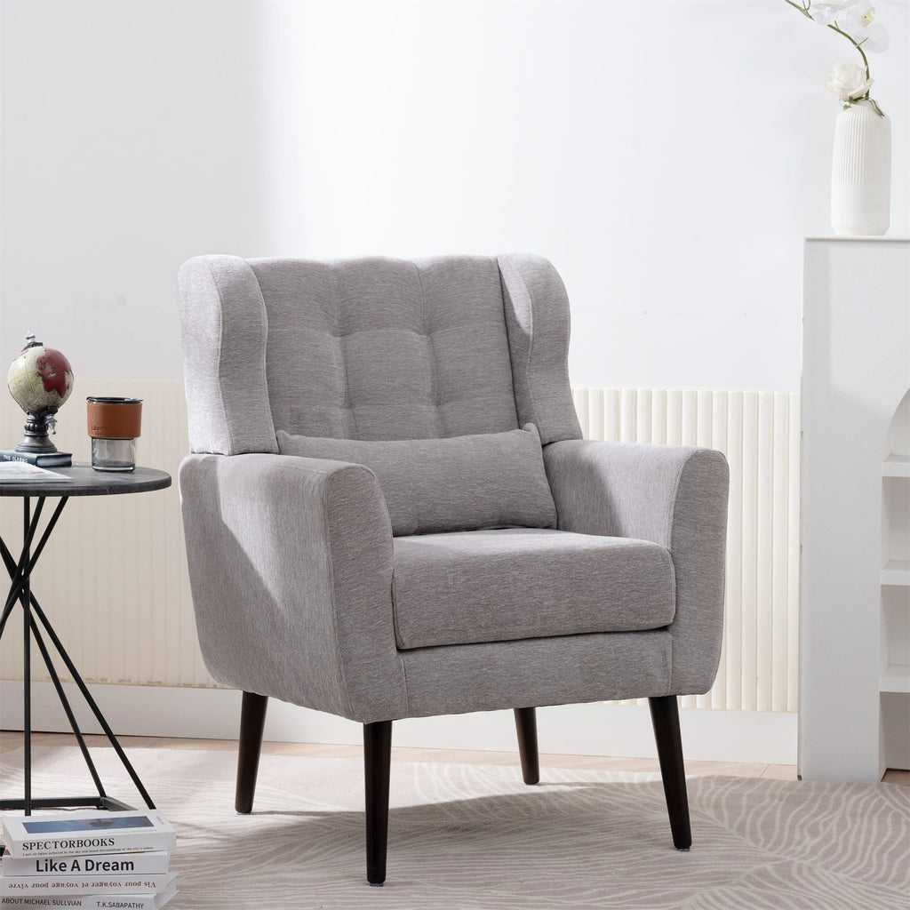 Modern Upholstered Arm Chair with Solid Wood Legs and Pillow - Multiple Colors
