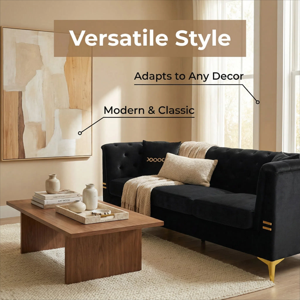 Contemporary Faux Sherpa Sofa with Gold Accents and 2 Pillows - White