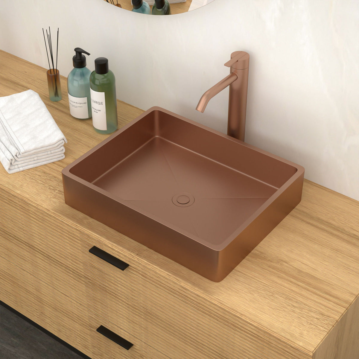 Stainless Steel Bathroom Sink with Pop Up Drain - Rose Gold 19" x 15"