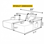 69" Cloud Sectional Couch with Double Chaise - Fabric