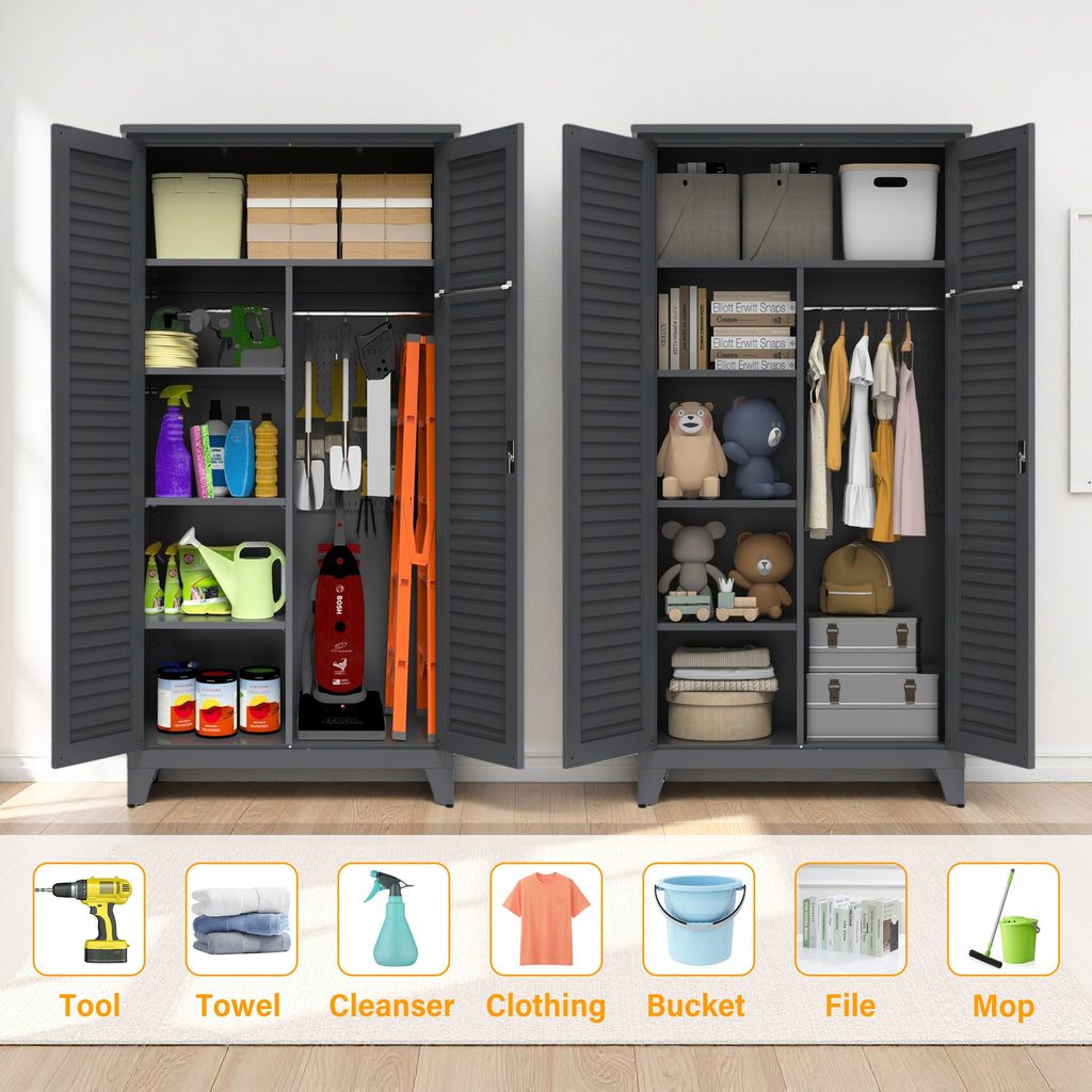 73'' Tall Metal Tool Storage Cabinet with Steel Construction - Gray
