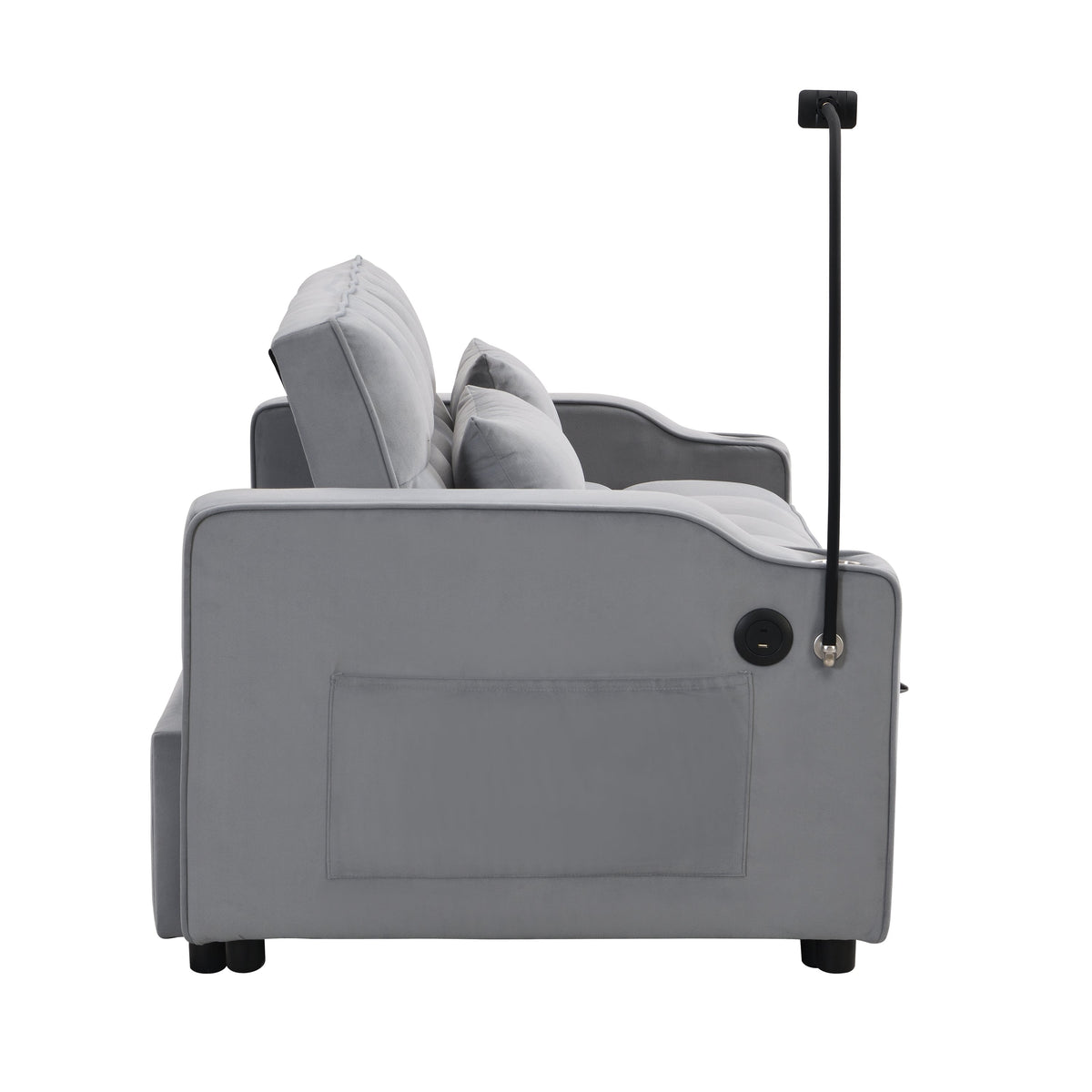 Modern Velvet Sleeper Loveseat with Pullout Bed and USB Ports - Light Gray