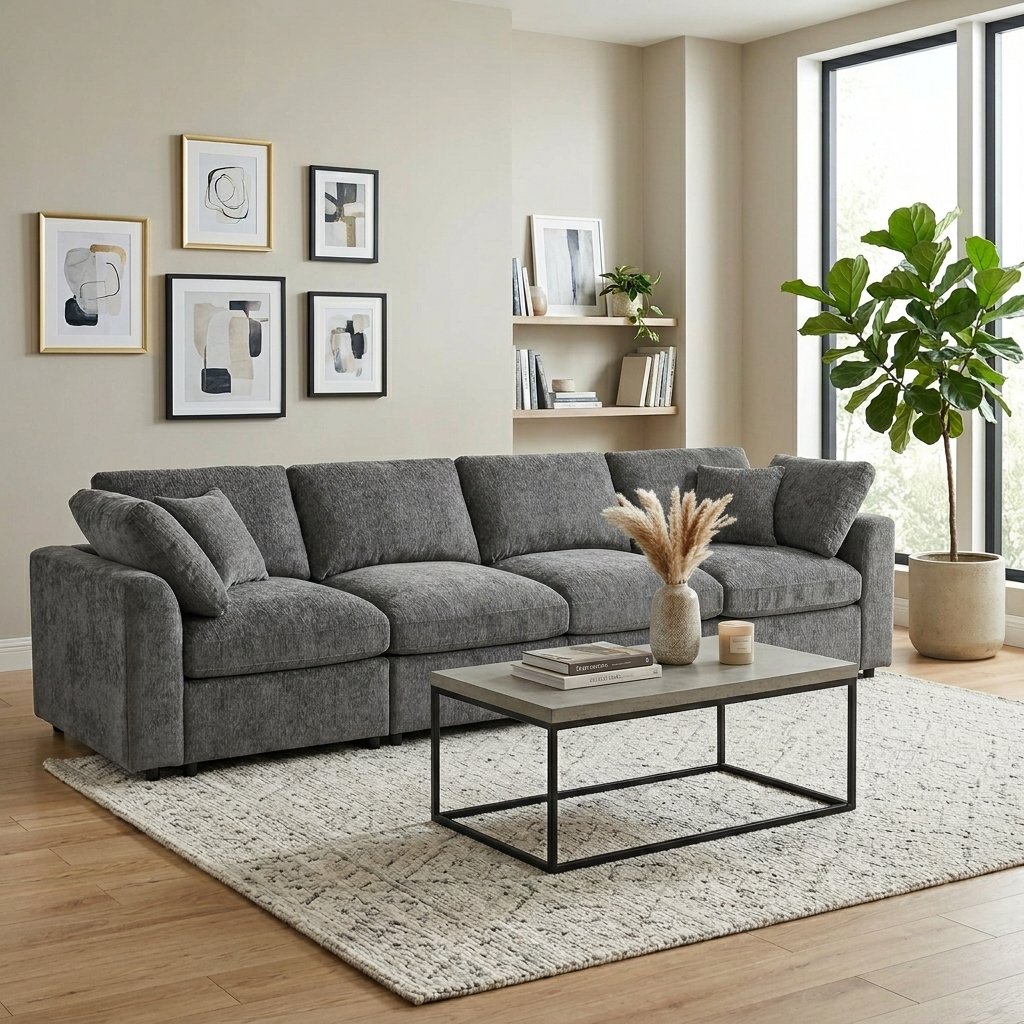130.3" Modular Sectional Sofa with Deep Seat Comfort - Chenille