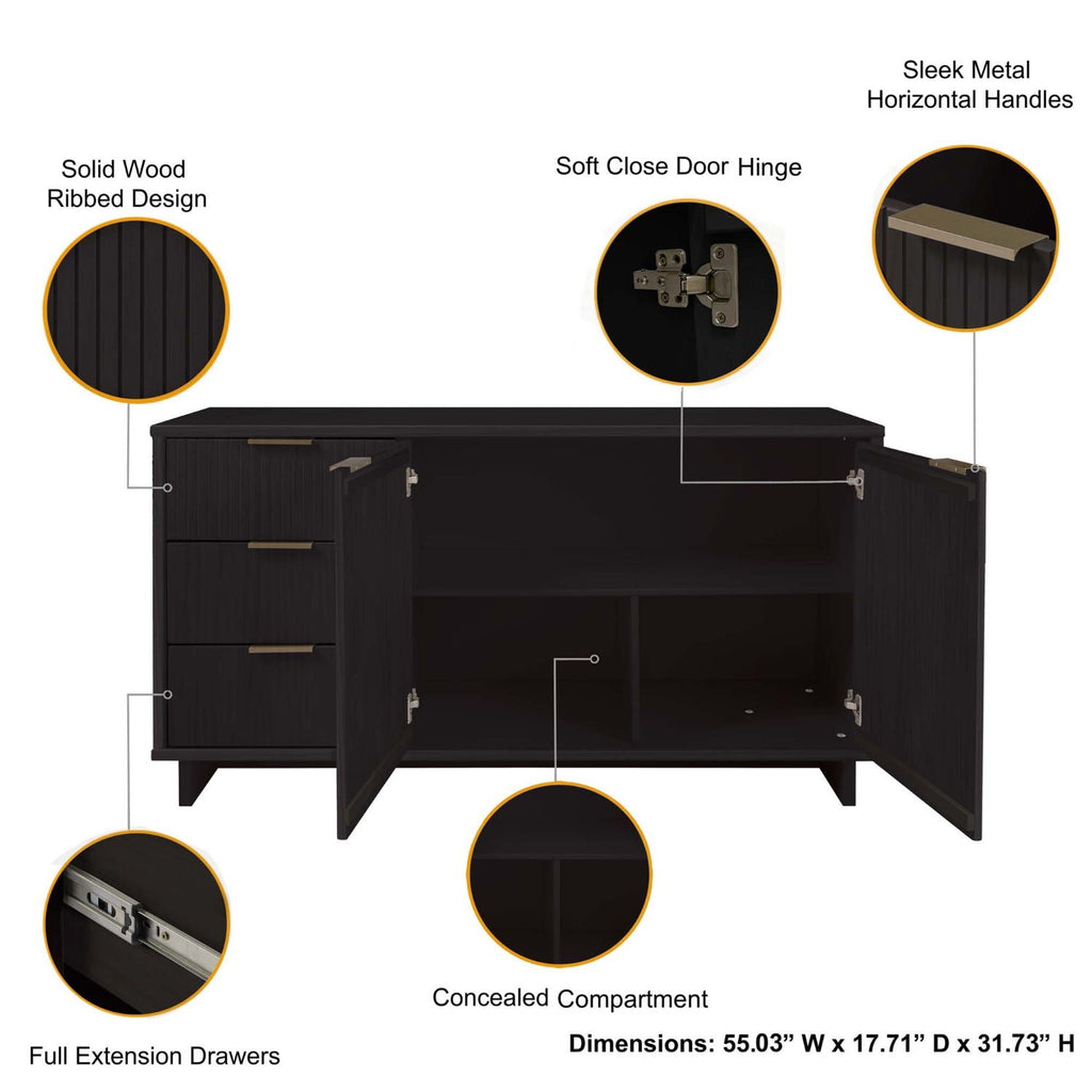 Granville Sideboard with Full Extension Drawers - Multiple Colors