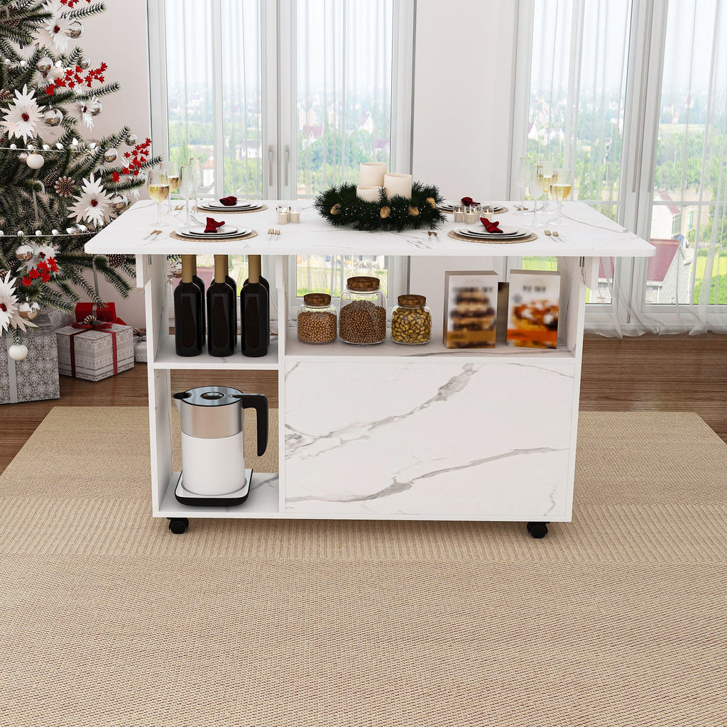 Multi Functional Folding Table with Storage Shelves and Wheels - Light Brown or Dark Brown