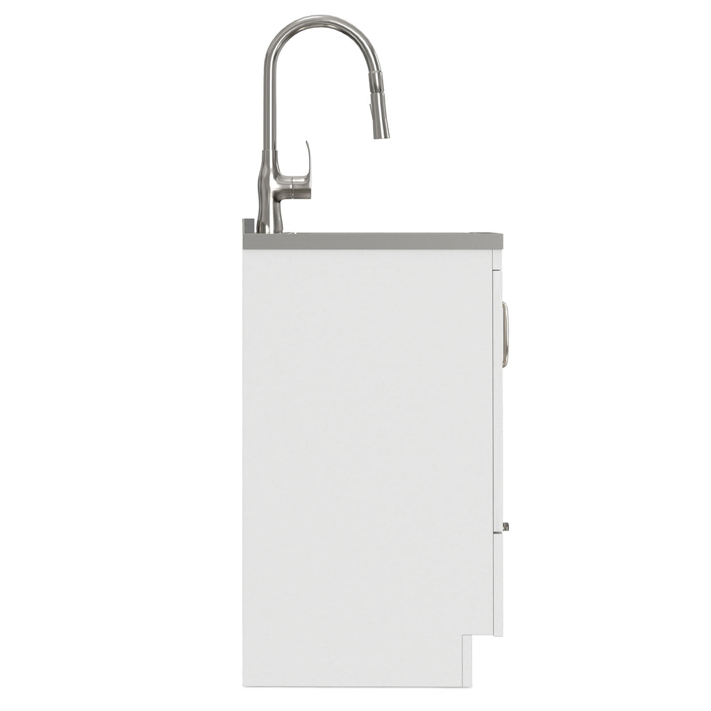 Deluxe Laundry Cabinet with Pull-Out Faucet and Stainless Steel Sink - White