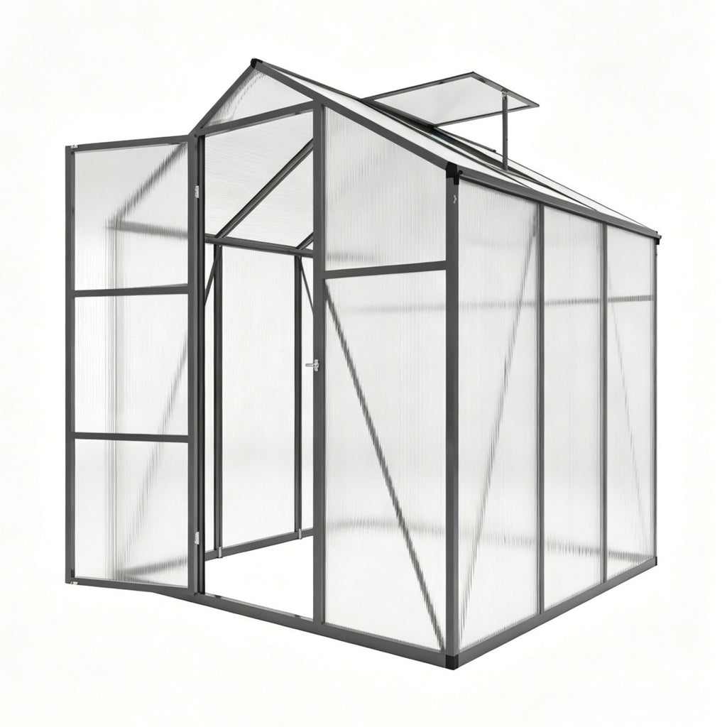Windproof Greenhouse with Raised Base - Polycarbonate Panels - Black