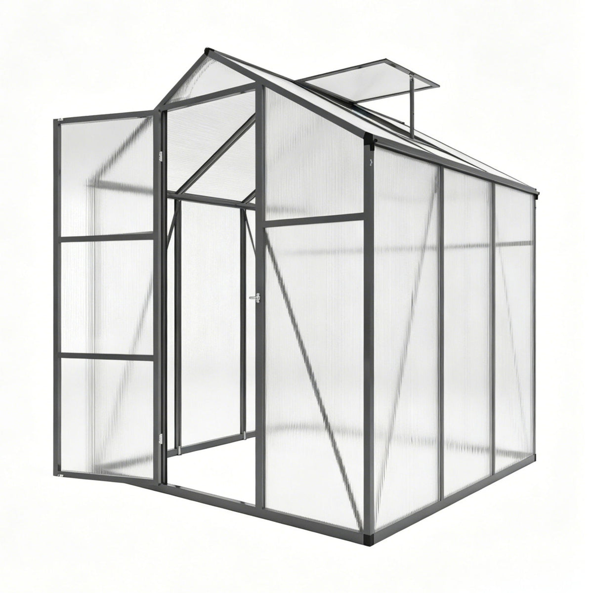 Windproof Greenhouse with Raised Base - Polycarbonate Panels - Black