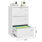 Locking Metal Filing Cabinet 3 Drawer - Multiple Sizes, Black or White