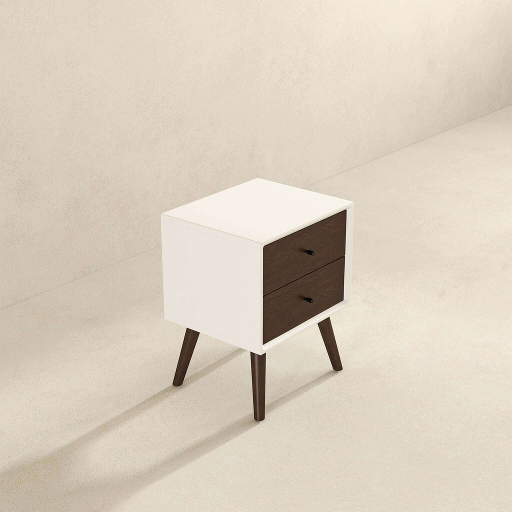 Mid-Century Modern Night Stand with 2 Drawers - Dark Brown or White