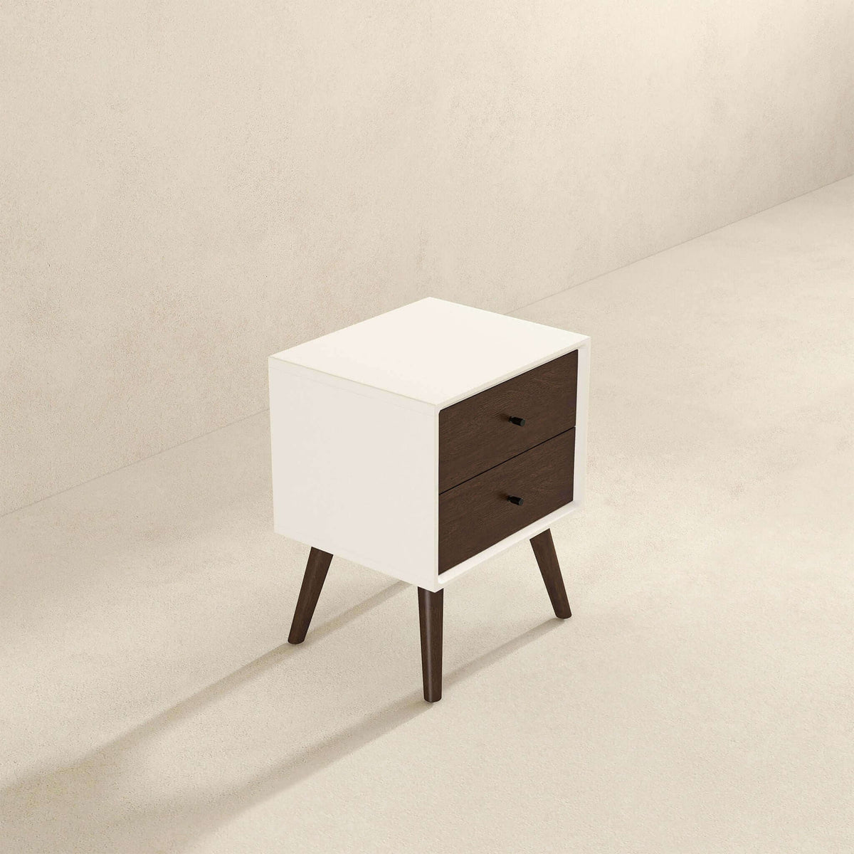 Mid-Century Modern Night Stand with 2 Drawers - Dark Brown or White