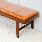 Rustic Upholstered Bench with Genuine Leather Cushion - Tan