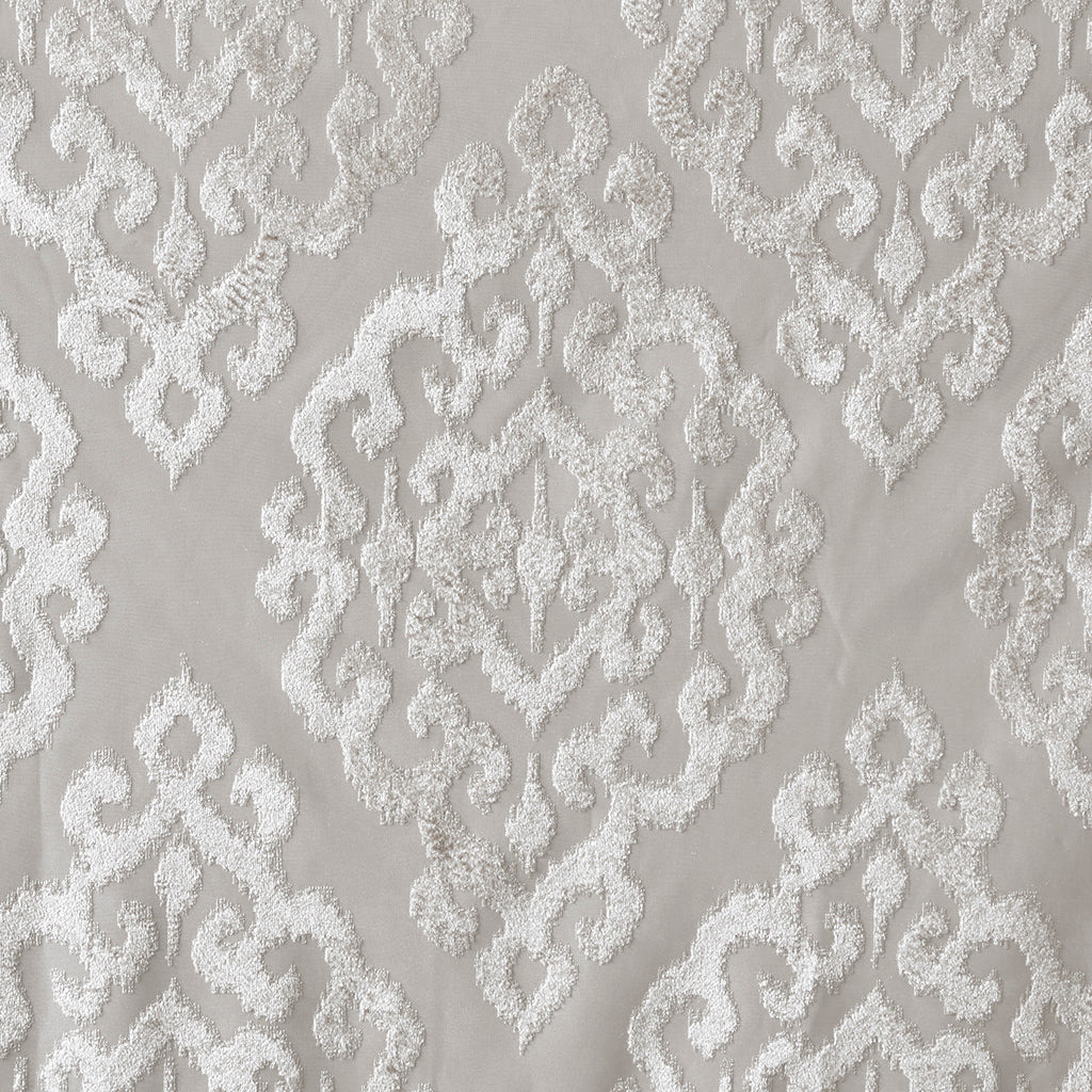 Knitted Jacquard Damask Total Blackout Curtain Panel with Silver Grommets - Silver