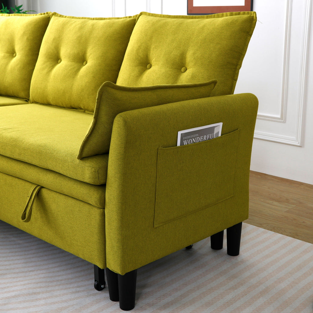 Reversible Chaise Sleeper Sectional Sofa with Storage - Cotton-Linen Upholstery