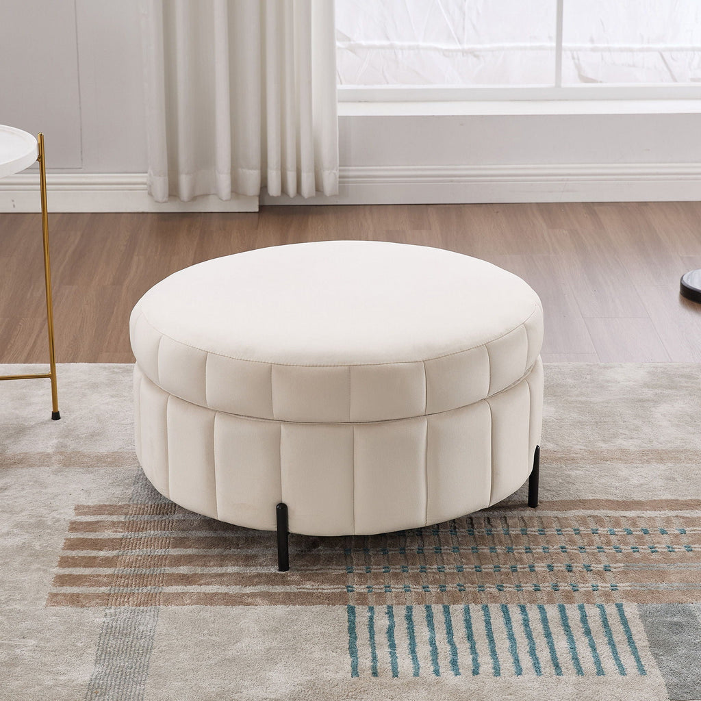 Upholstered Storage Ottoman with Reversible Lid - Channel Tufted Pumpkin Shape