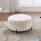 Upholstered Storage Ottoman with Reversible Lid - Channel Tufted Pumpkin Shape