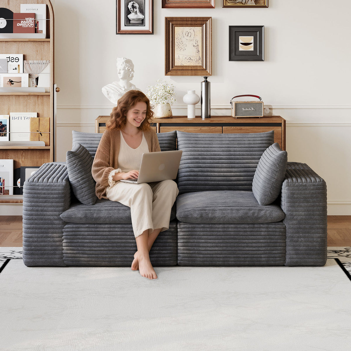 71" Cloud Sofa in Corduroy Fabric with Modular Design - Beige