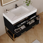 36" Artificial Stone Bathroom Vanity with Ceramic Sink - Black/White