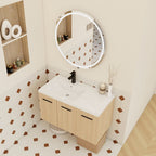 Wall Mounted Floating Bathroom Vanity with Modular 3-Door Cabinet - Light Brown