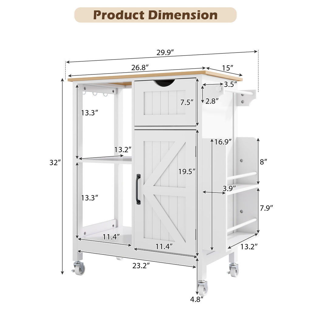Kitchen Island Cart with Mobile Storage Cabinets - MDF & Metal