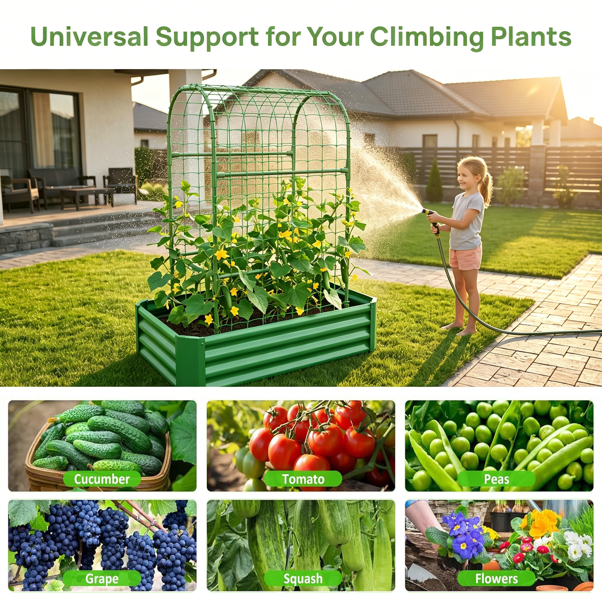 2-in-1 Raised Garden Bed with Trellis