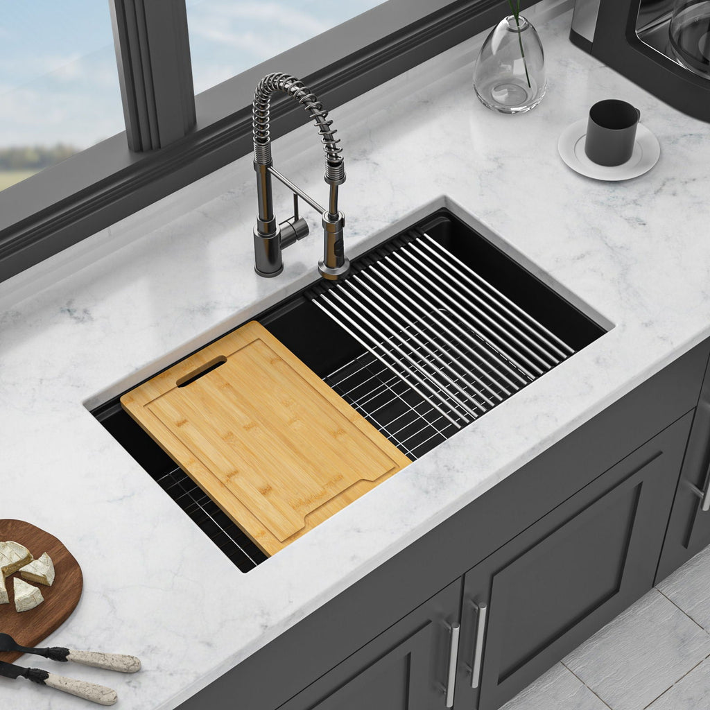 Granite Composite Workstation Undermount Kitchen Sink - Black or White