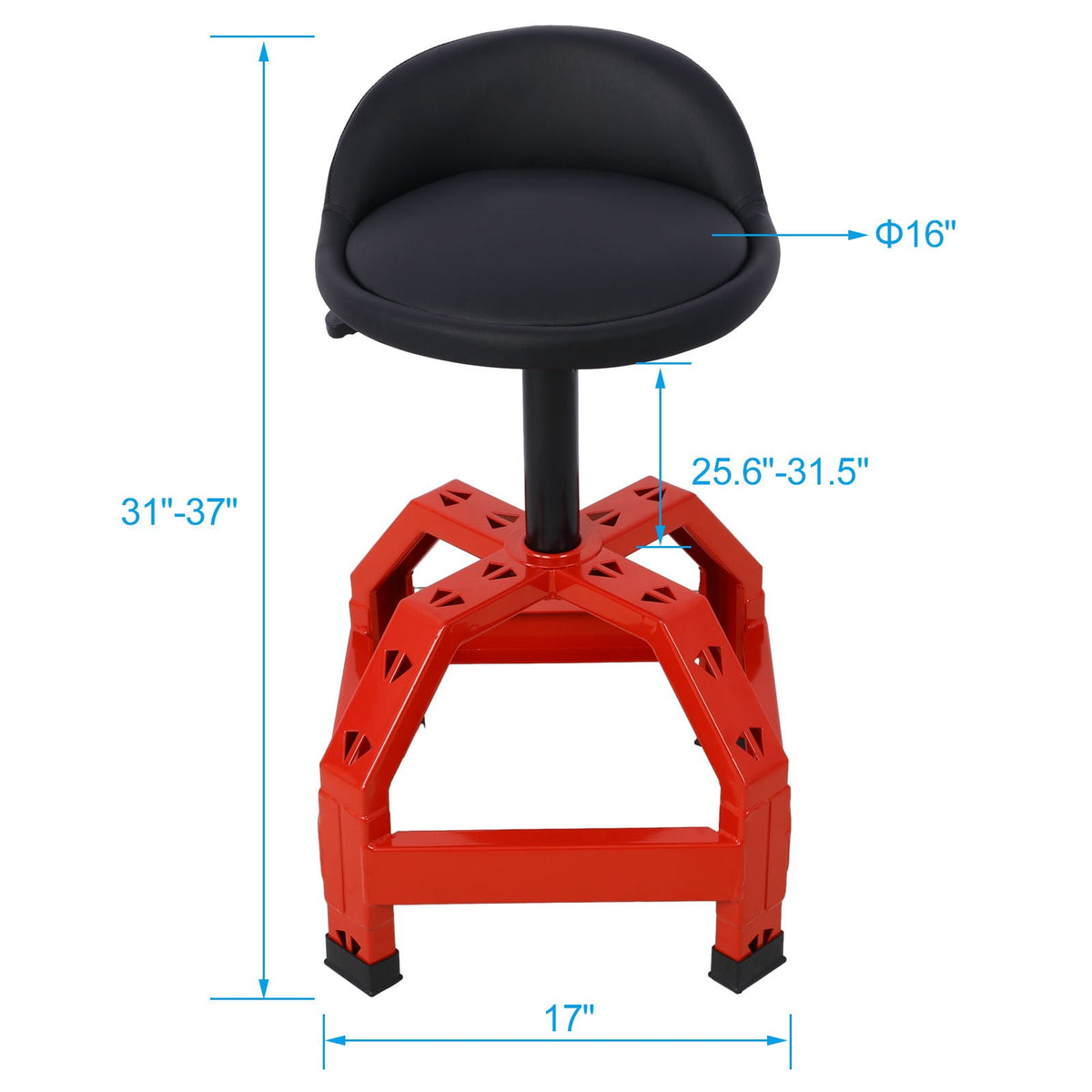 Pneumatic 360 Degree Swivel Mechanics Stool with Adjustable Height - Red or Black