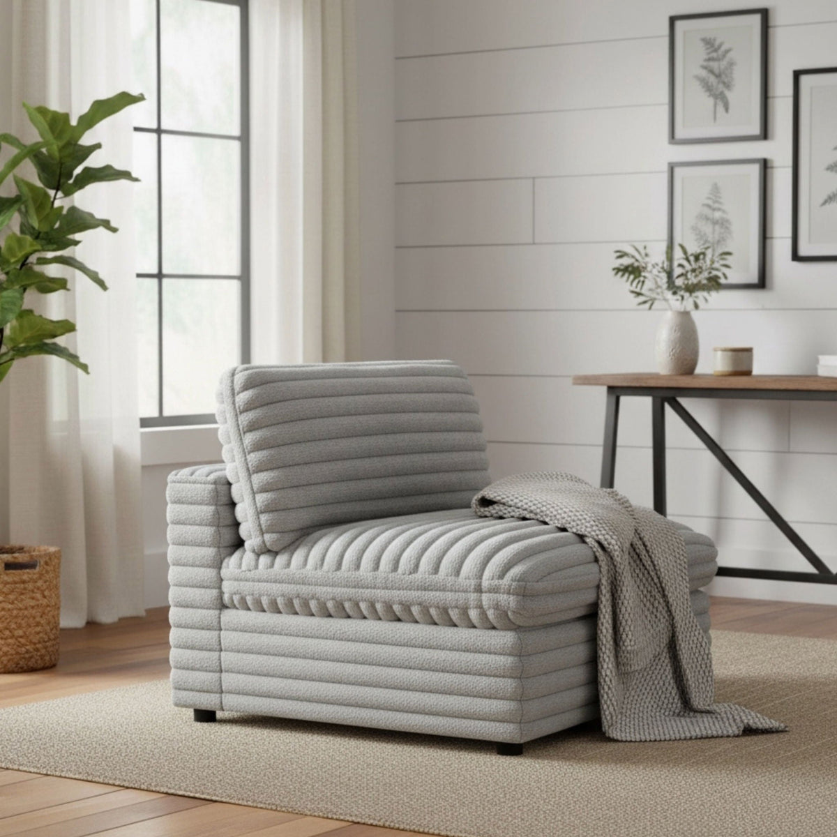 Gray Armless Slipper Chair with Plush Cushion - 40" W