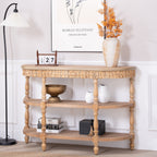 Handcrafted Wood Console Table with Hand-Woven Trim - Natural