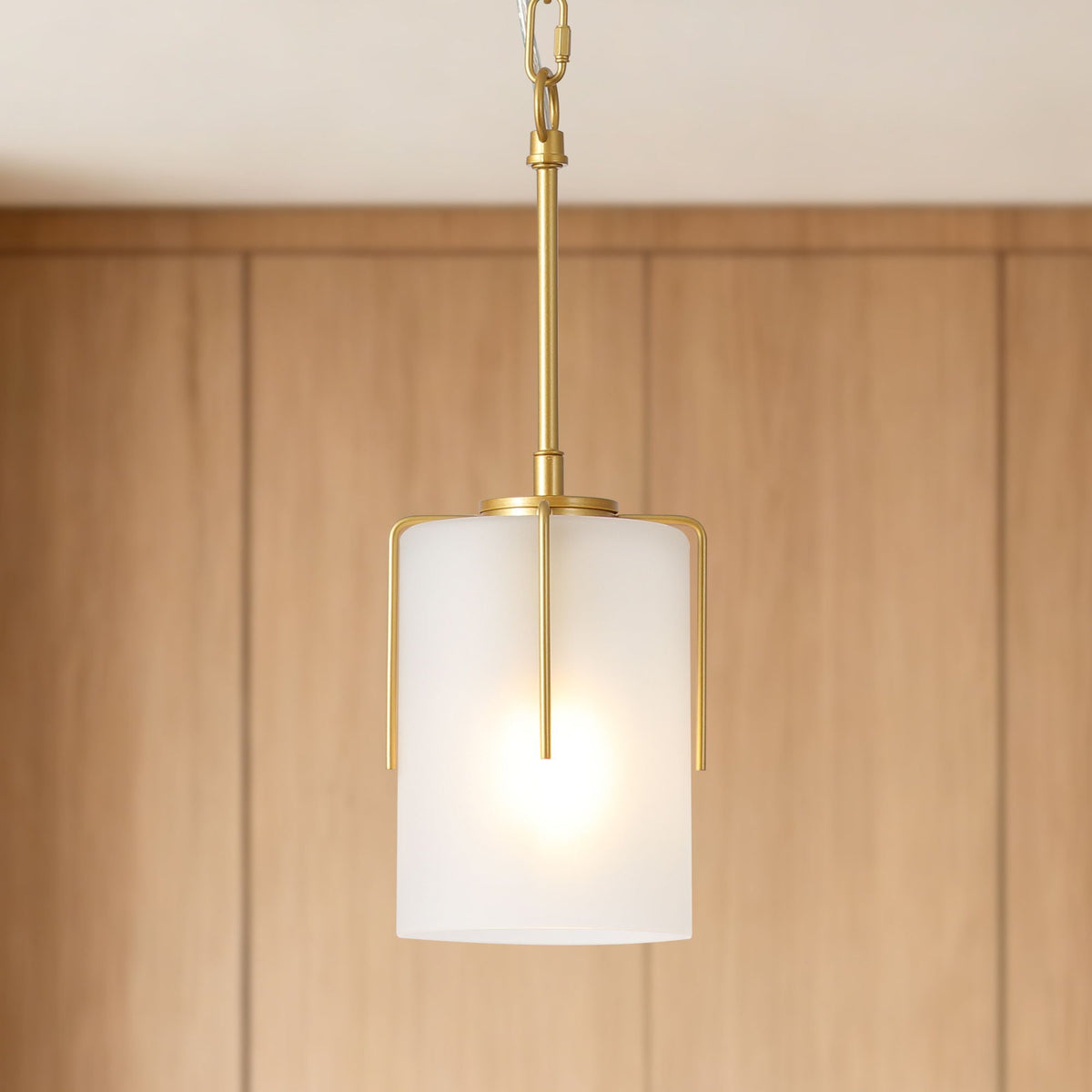 Adjustable Cylindrical Pendant Light with Frosted Glass Shade - Black or Gold