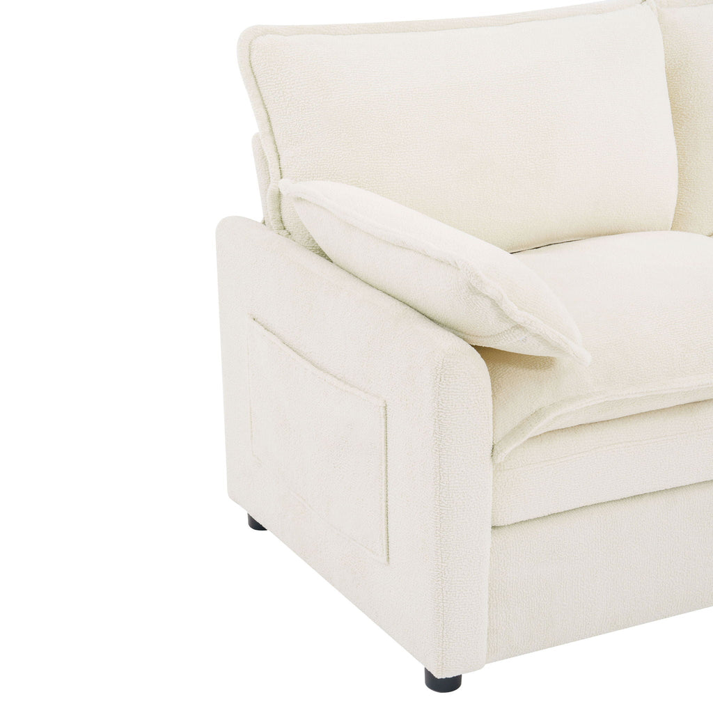 Modern Loveseat Sofa with Side Storage Pockets - Green, Beige, or Dark Gray