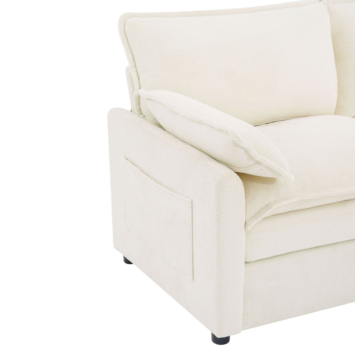Modern Loveseat Sofa with Side Storage Pockets - Green, Beige, or Dark Gray