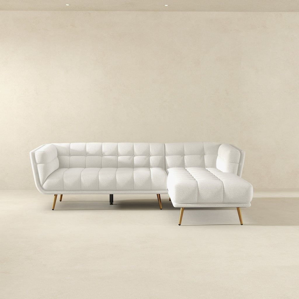 L Shape Sectional Sofa Tufted with Mid-Century Modern Design - Dark Gray or Beige
